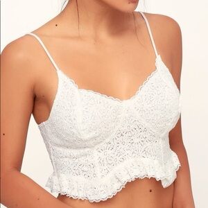 FREE PEOPLE Lace Crop Bralette Flyer De Lys Ivory Lacey Cami Bra Intimately Sz S
